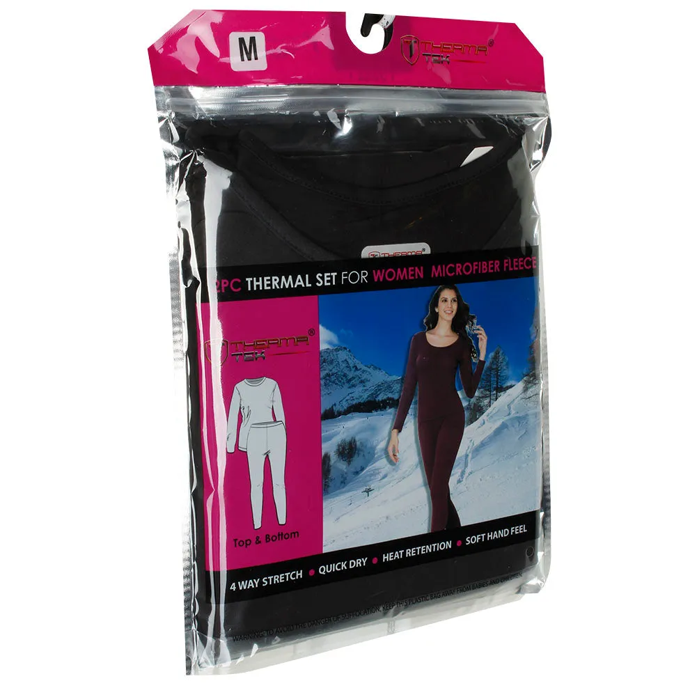 Therma Tek Womens Thermal Underwear Microfiber Fleece Long Johns Top & Pant Set