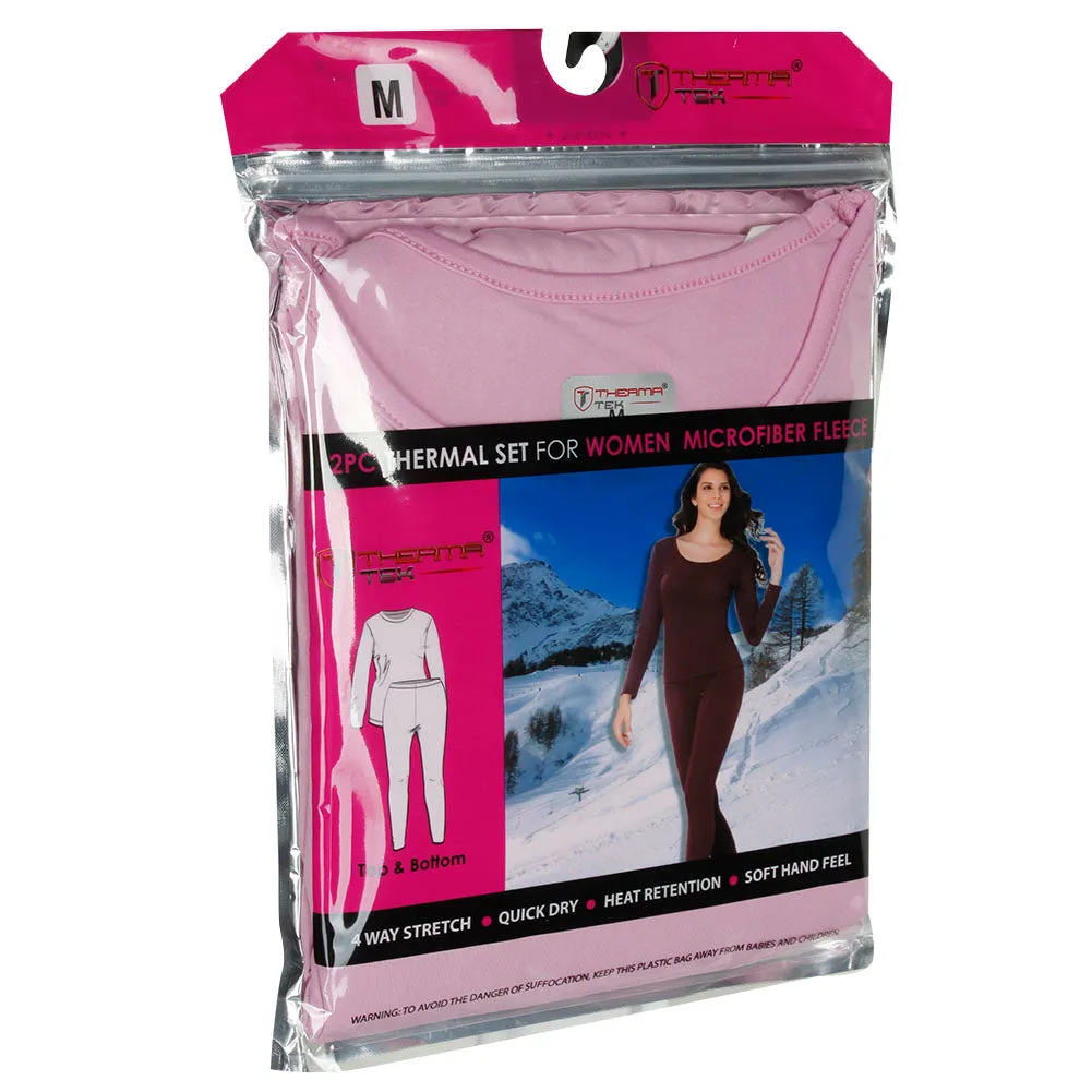 Therma Tek Womens Thermal Underwear Microfiber Fleece Long Johns Top & Pant Set