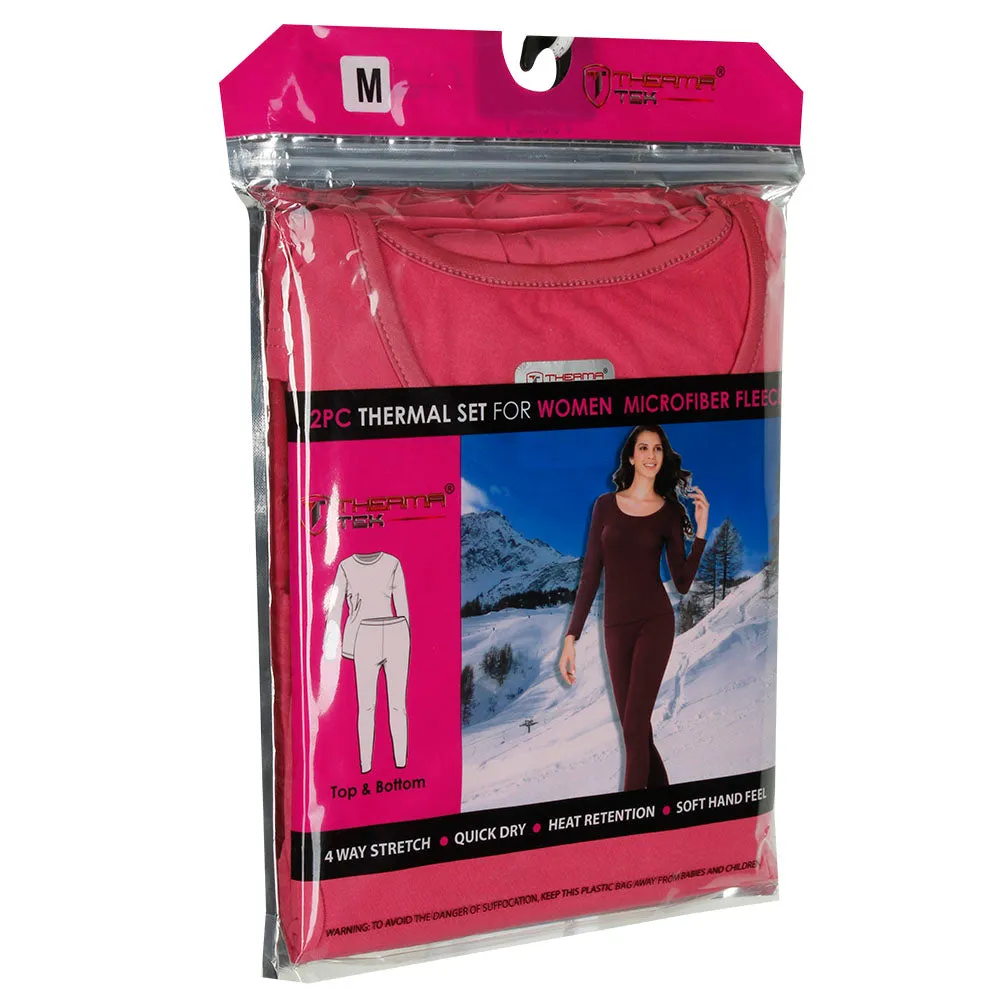 Therma Tek Womens Thermal Underwear Microfiber Fleece Long Johns Top & Pant Set