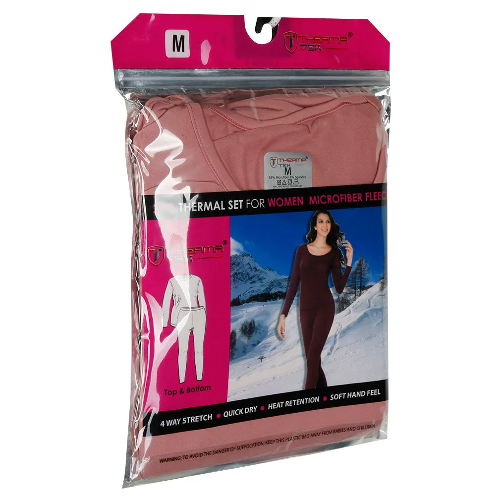 Therma Tek Womens Thermal Underwear Microfiber Fleece Long Johns Top & Pant Set