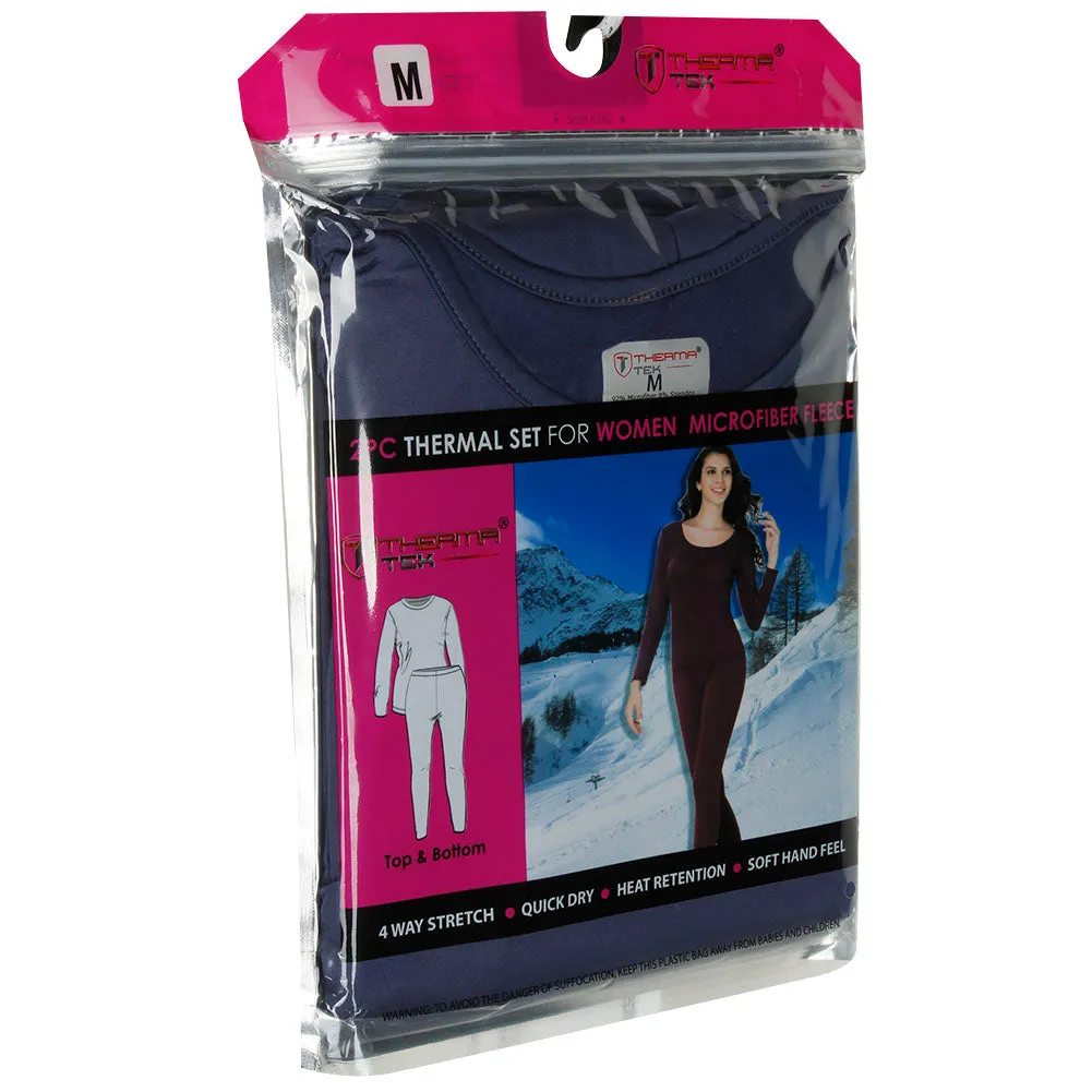 Therma Tek Womens Thermal Underwear Microfiber Fleece Long Johns Top & Pant Set