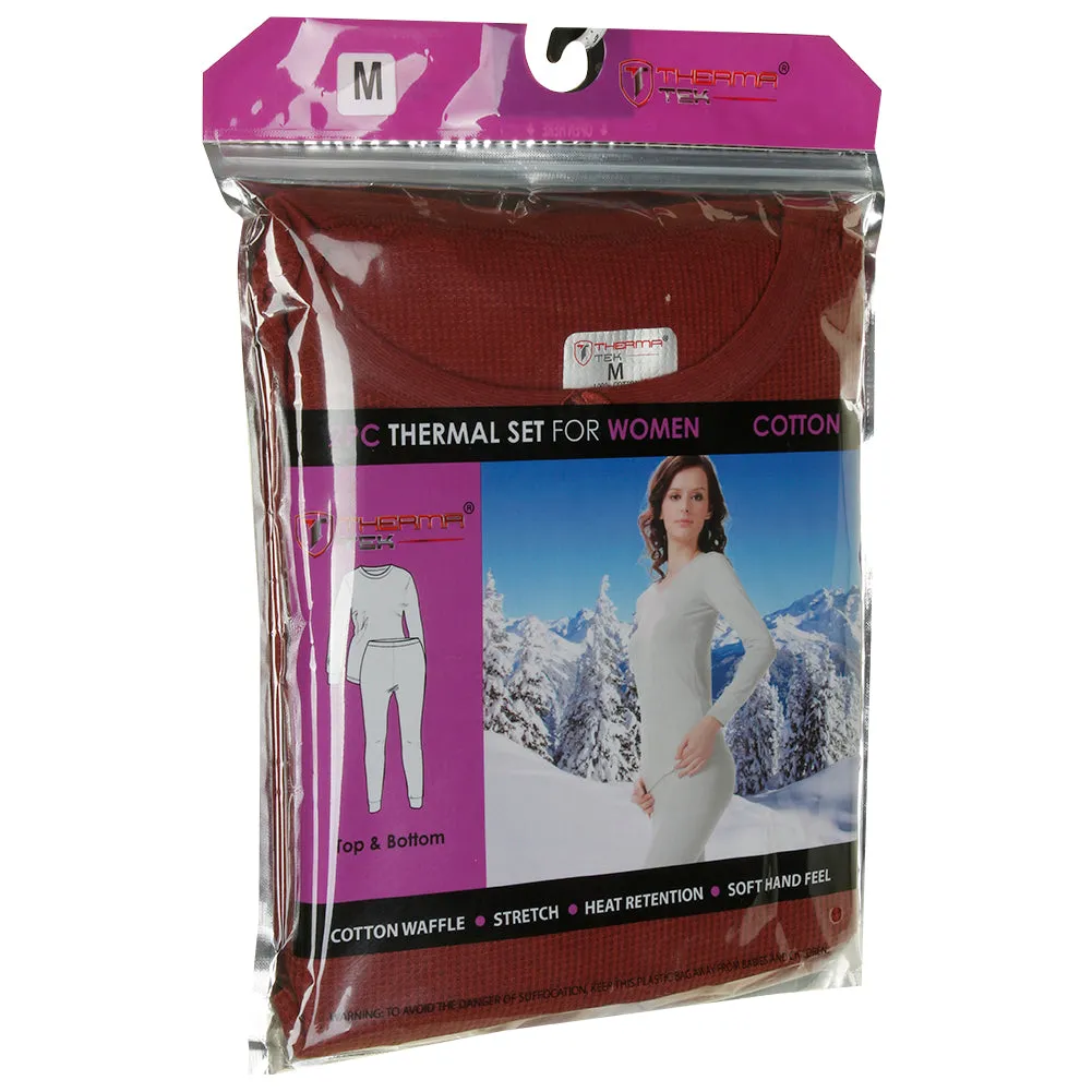 Therma Tek Women's Thermal Underwear Set Waffle Knit Long Johns Top & Bottom Set