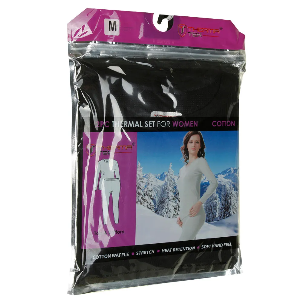 Therma Tek Women's Thermal Underwear Set Waffle Knit Long Johns Top & Bottom Set