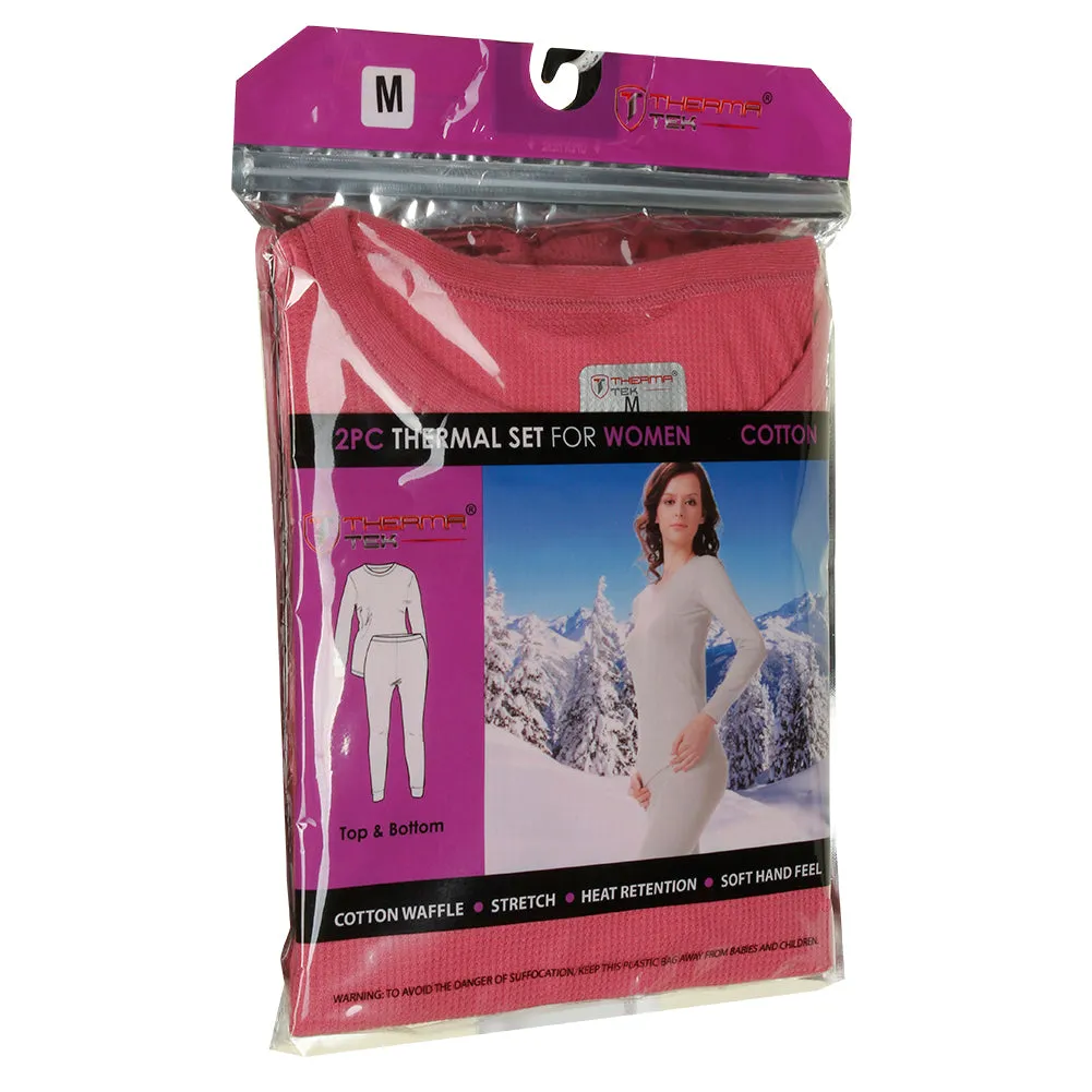 Therma Tek Women's Thermal Underwear Set Waffle Knit Long Johns Top & Bottom Set