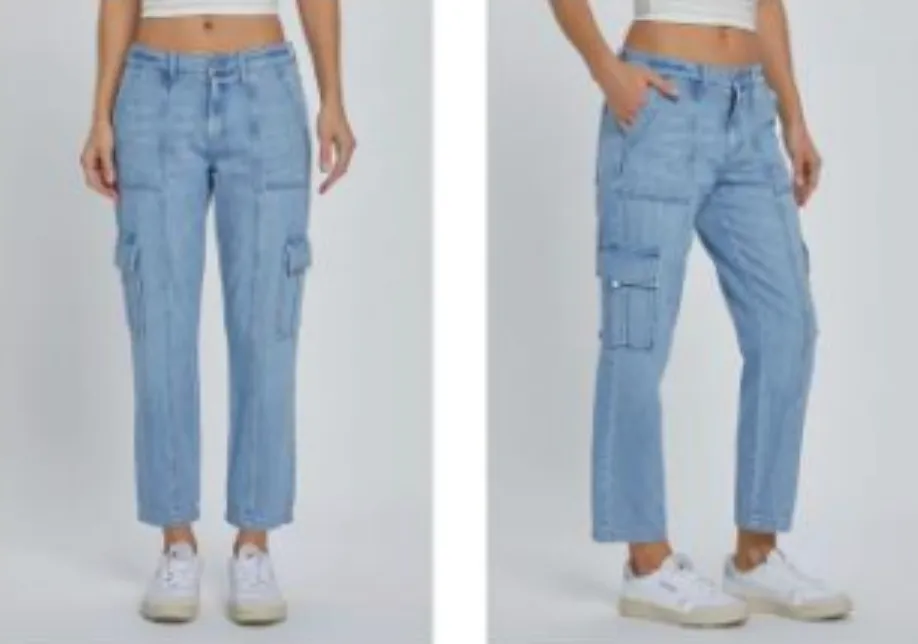 Tracey Hidden Light Wash super Soft Cropped Cargo Straight Jean