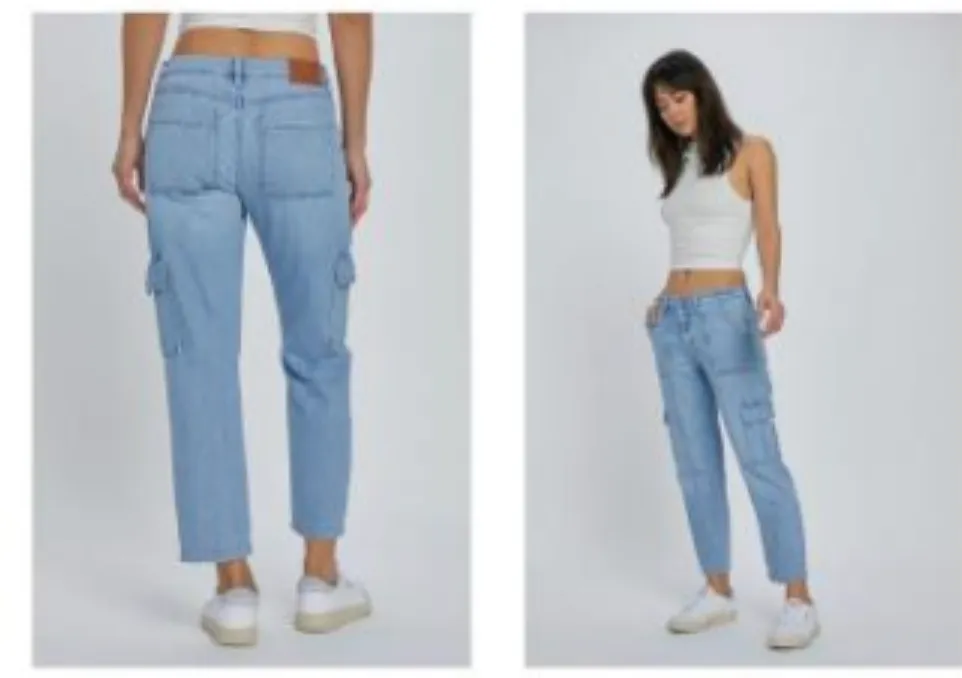 Tracey Hidden Light Wash super Soft Cropped Cargo Straight Jean