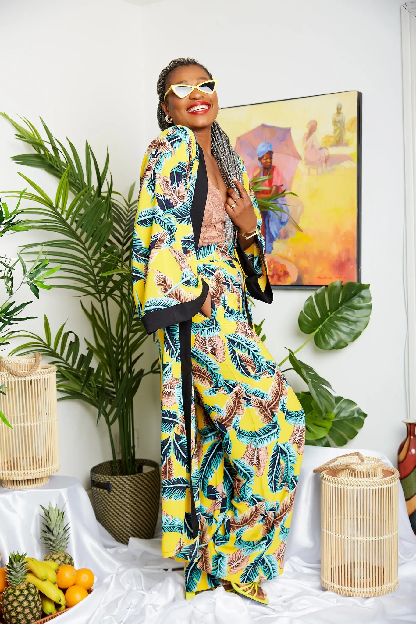 Tropical Crepe Print Pallazo Trouser (Matching Kimono Sold separately) - Kelsey