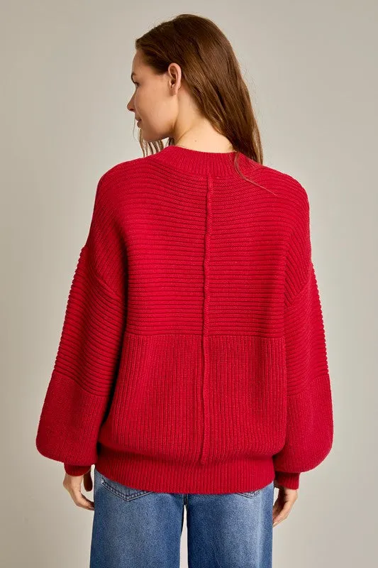 Twice as Nice Ribbed Knit Sweater - Red