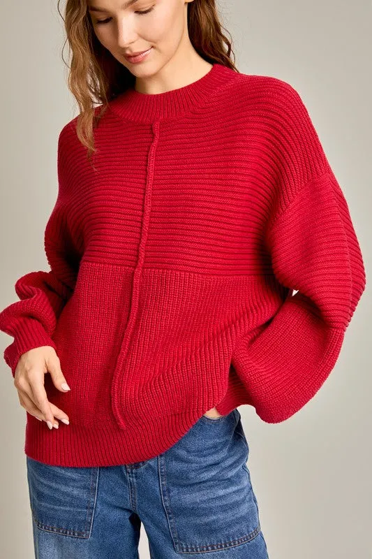 Twice as Nice Ribbed Knit Sweater - Red