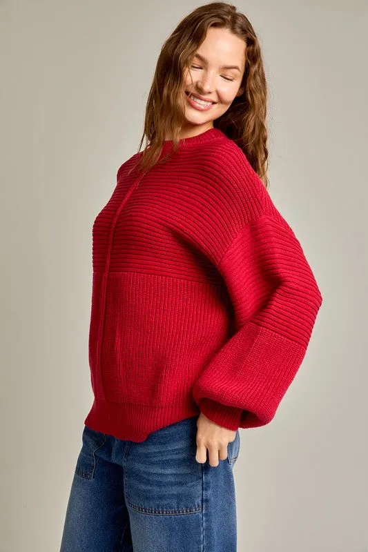 Twice as Nice Ribbed Knit Sweater - Red