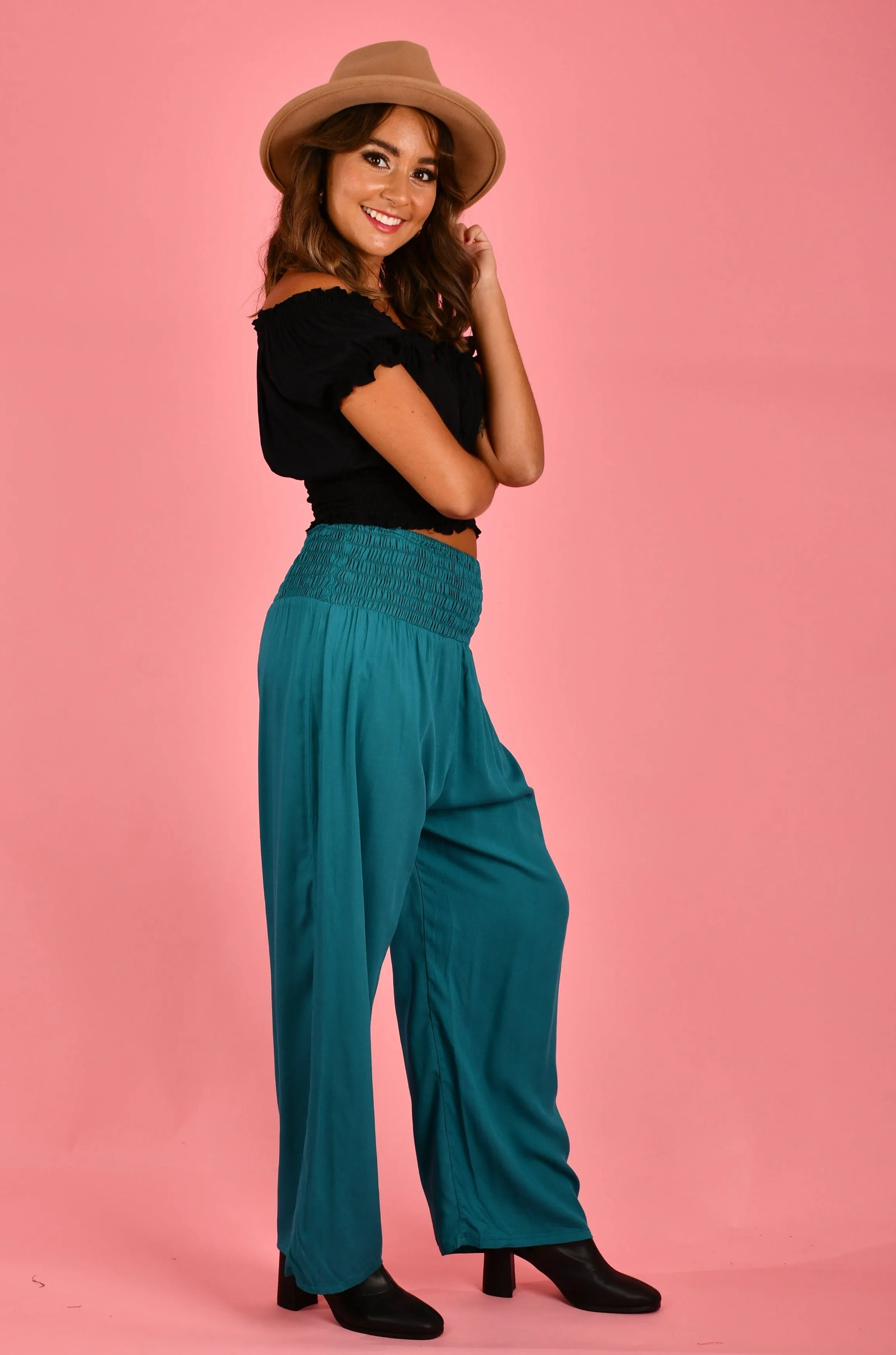 VGLP067 - LONG ROUCHED PANTS - TEAL