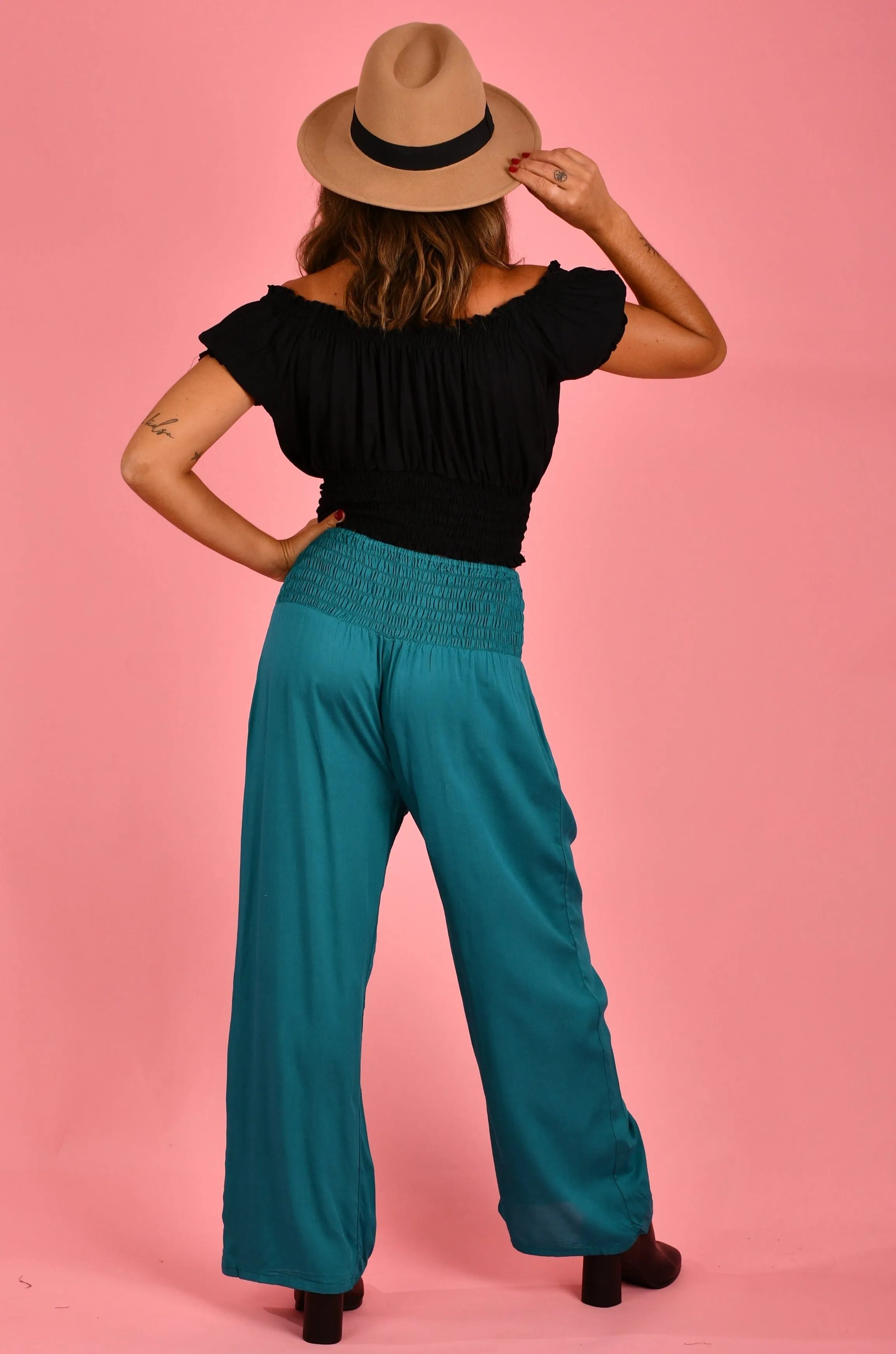 VGLP067 - LONG ROUCHED PANTS - TEAL