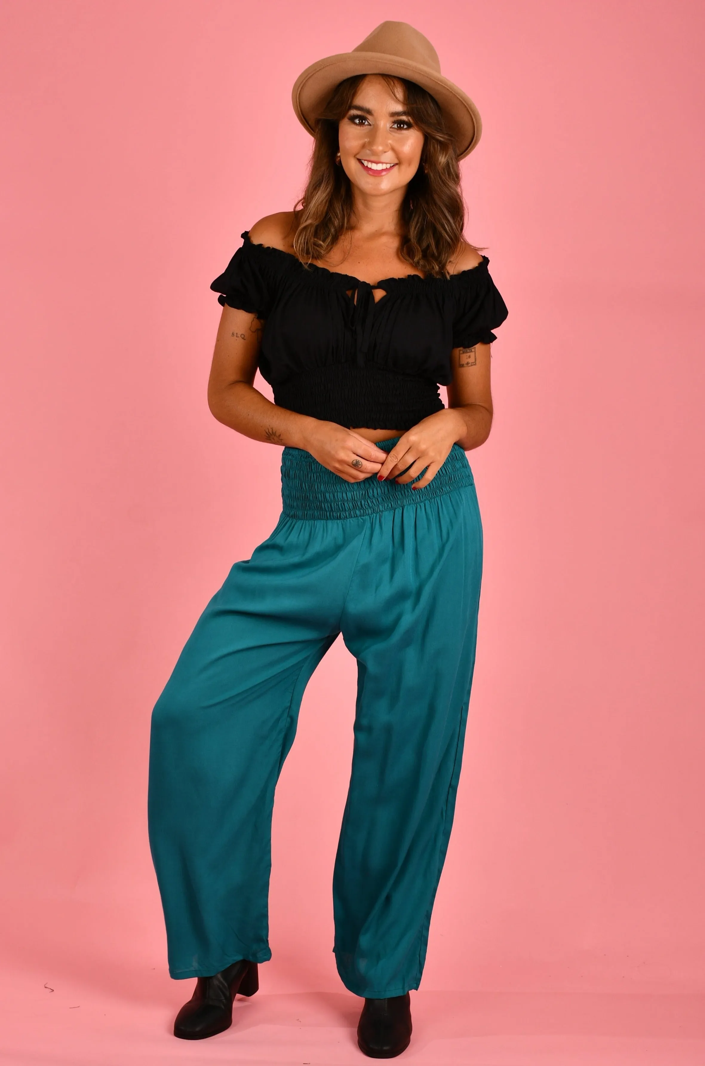 VGLP067 - LONG ROUCHED PANTS - TEAL