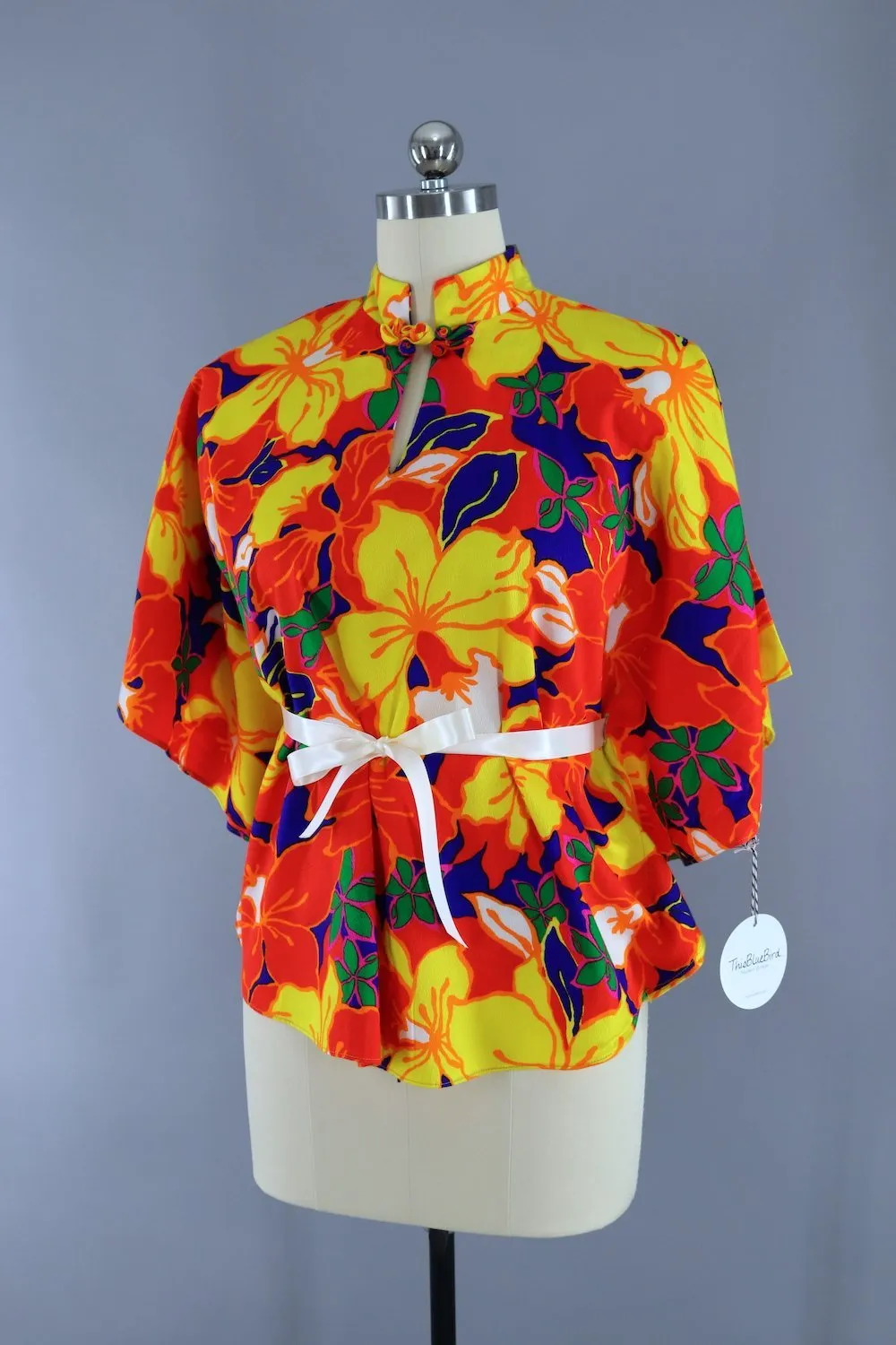 Vintage 1960s Hawaiian Shirt / Orange Neon Foral Print