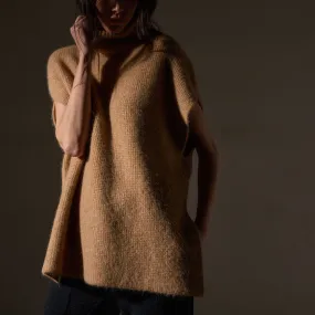 Waffle Knit Funnel Neck Tunic - Camel