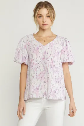 Watercolor Puff Sleeve Blouse, Lilac