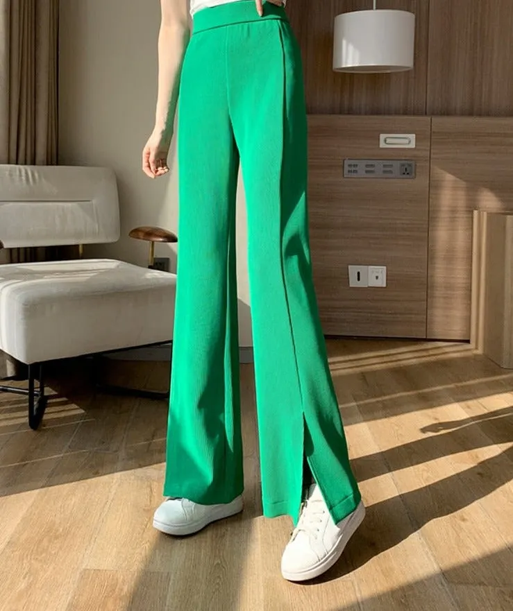 Wenkouban High Street Chic Split Flare Pants For Women High Waist Trousers 2023 Summer Simple Lady Green Black Pants Ice Silk S-XXL