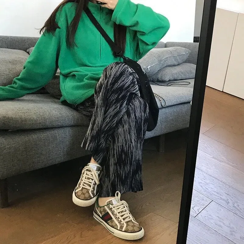 Wenkouban Pants Women Summer Wide Leg Trousers Pleated Tie Dye Casual Elastic High Waist 2022 Fashion Loose Harajuku All-Match Streetwear