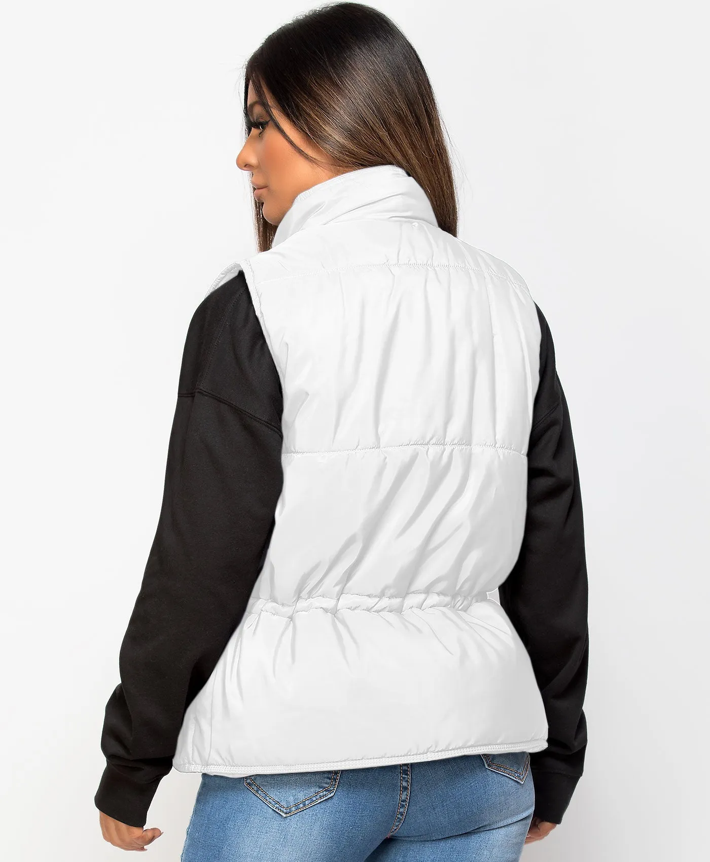 White Drawstring Waist Quilted Gilet Bodywarmer