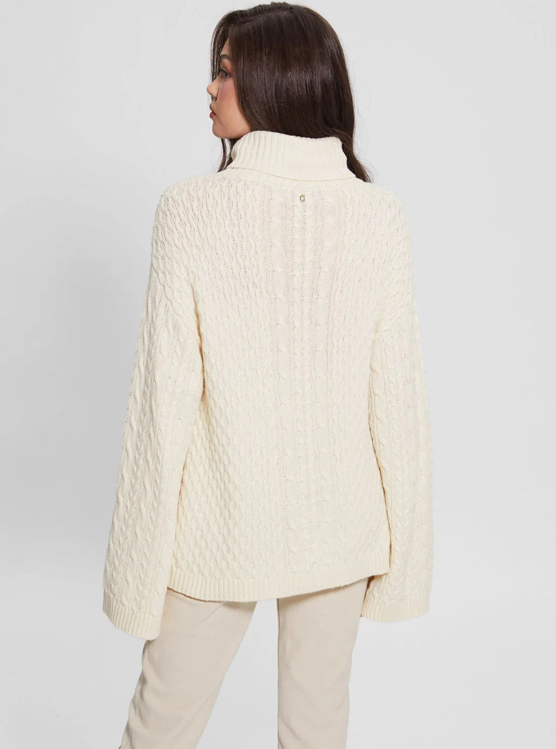 White Wendi Cable Knit Turtleneck Top