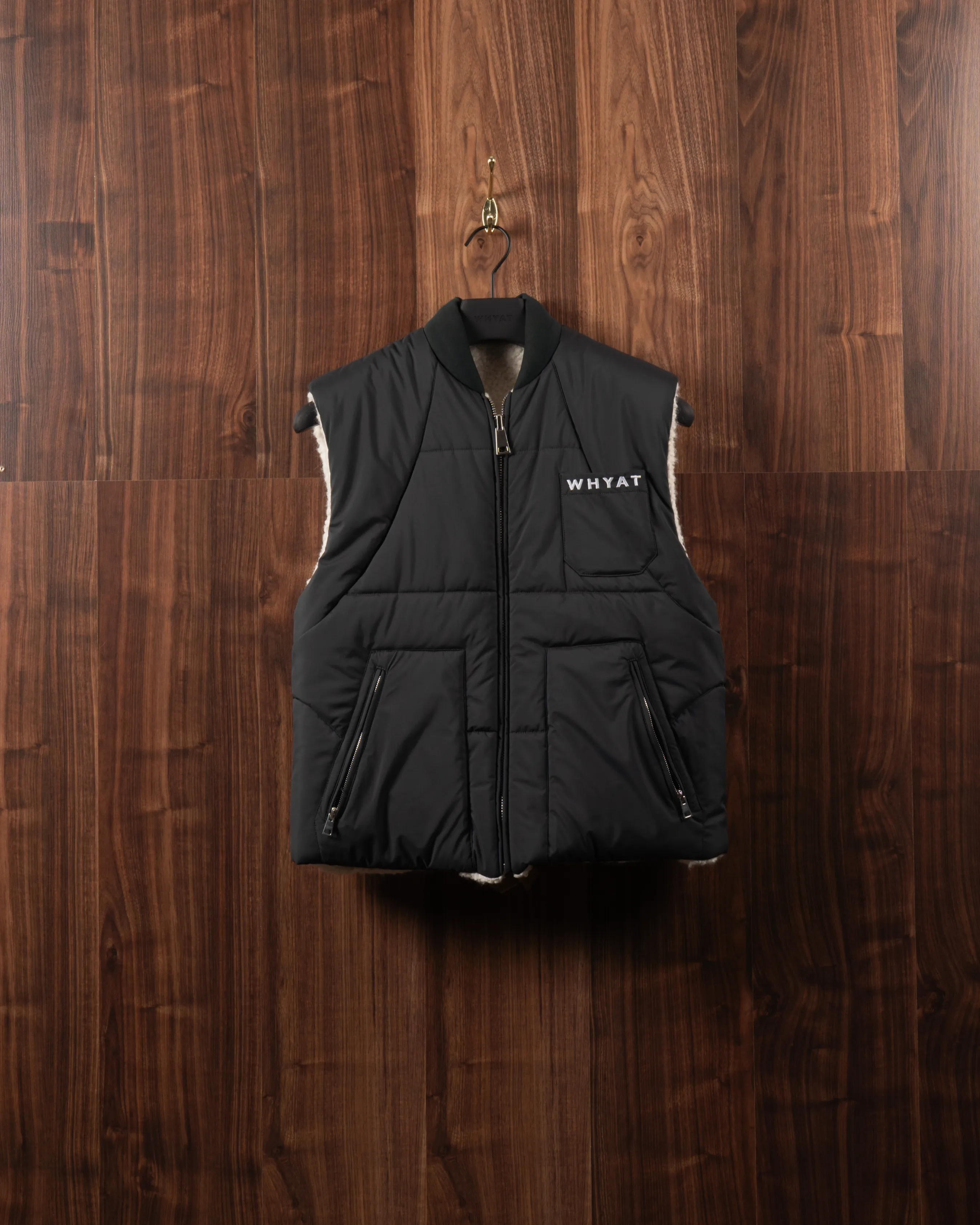 WHYAT REVERSIBLE NYLON/SHERPA VEST DARK GREEN/ WHITE TERRY