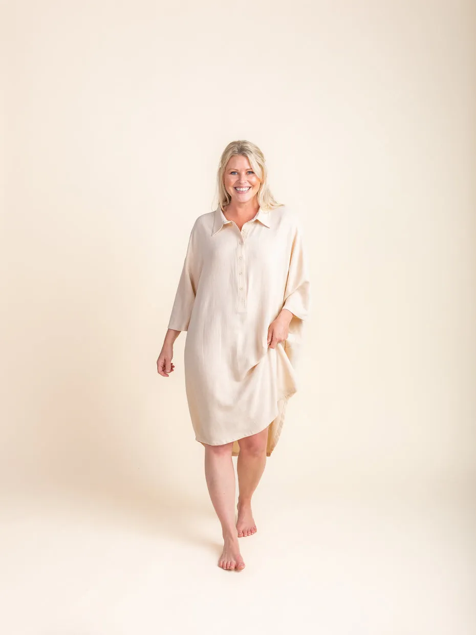 Woman - Bamboo Luxe Linen   Oversized Dress- Cream