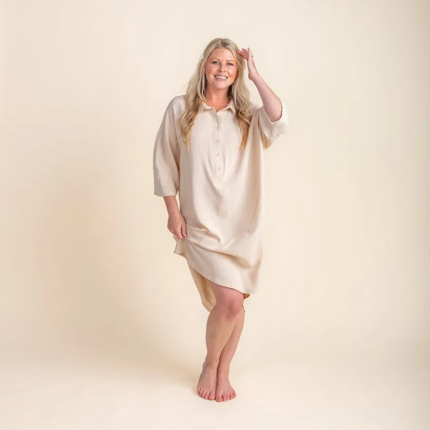 Woman - Bamboo Luxe Linen   Oversized Dress- Cream