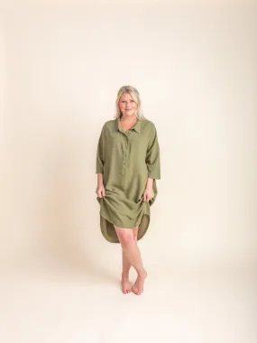 Woman - Bamboo Luxe Linen   Oversized Dress- Olive