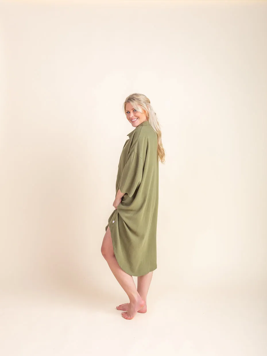 Woman - Bamboo Luxe Linen   Oversized Dress- Olive