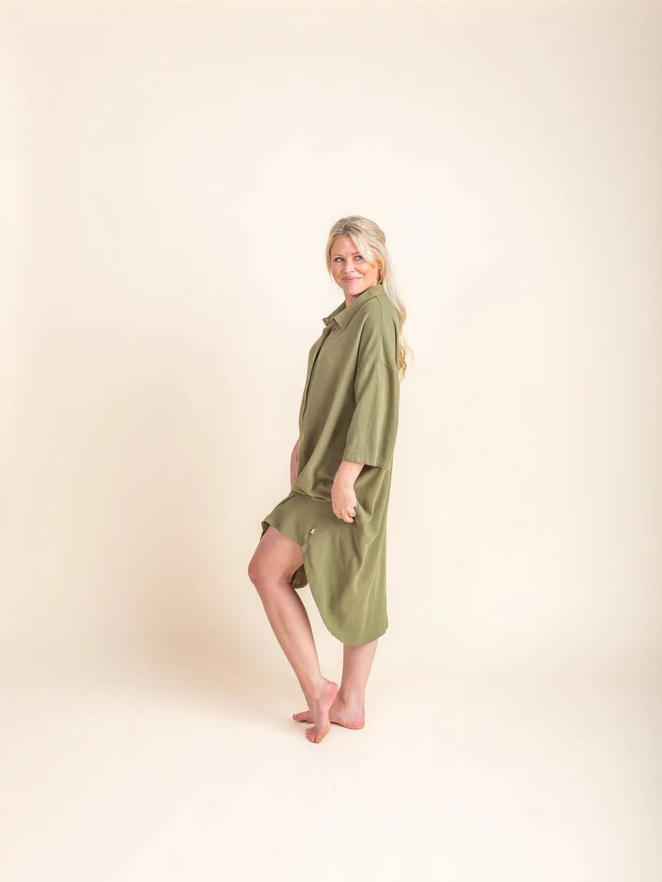 Woman - Bamboo Luxe Linen   Oversized Dress- Olive