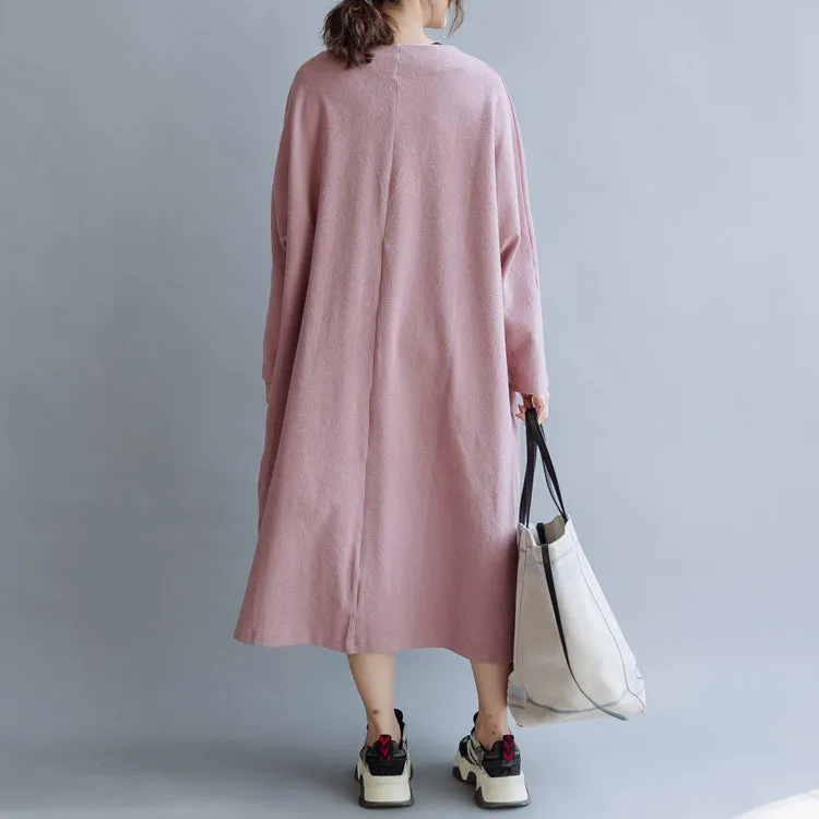 Women Cotton Simple V Neck Loose Dress