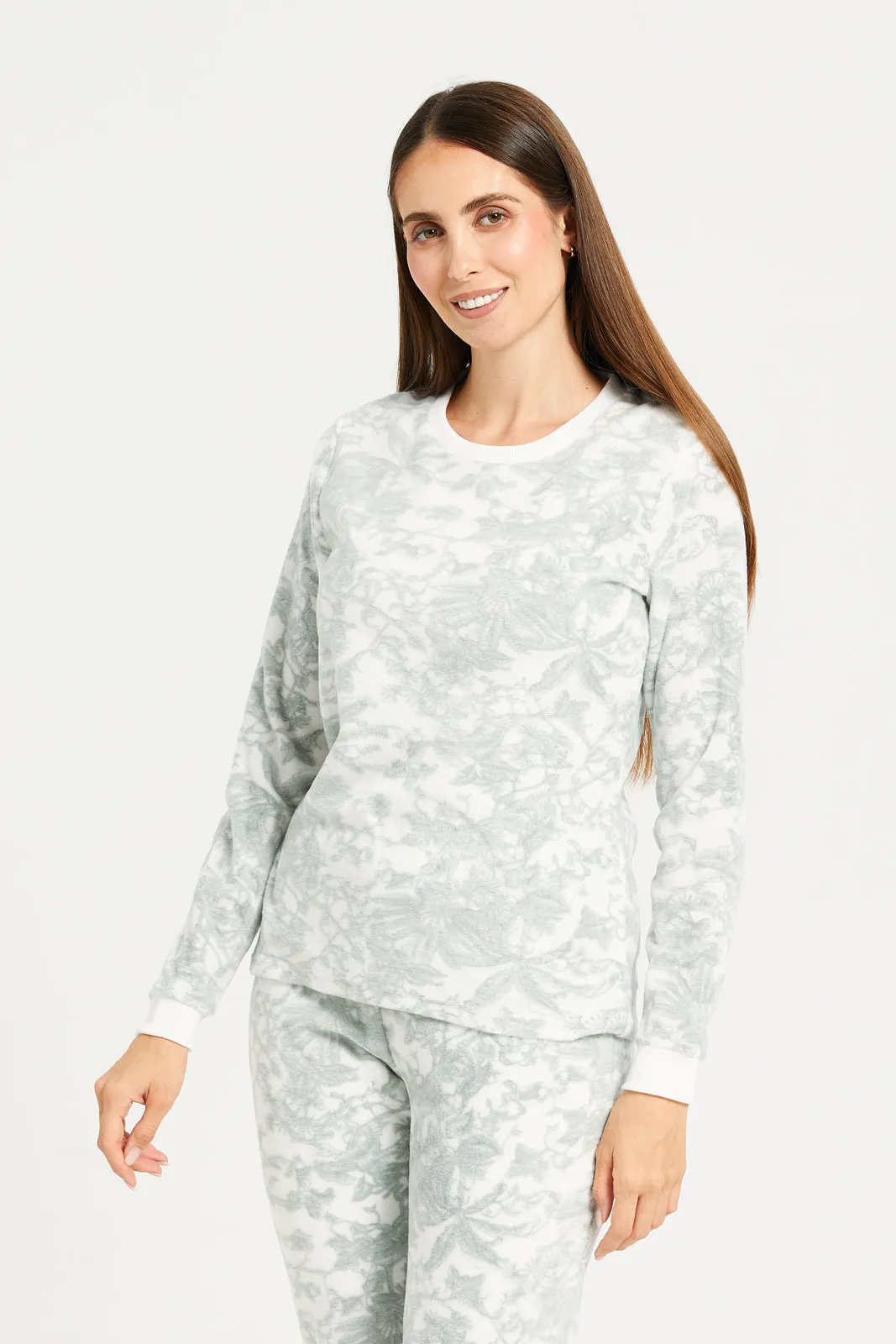 Women Ivory Printed Long Sleeve Pyjama Set (2 Piece)