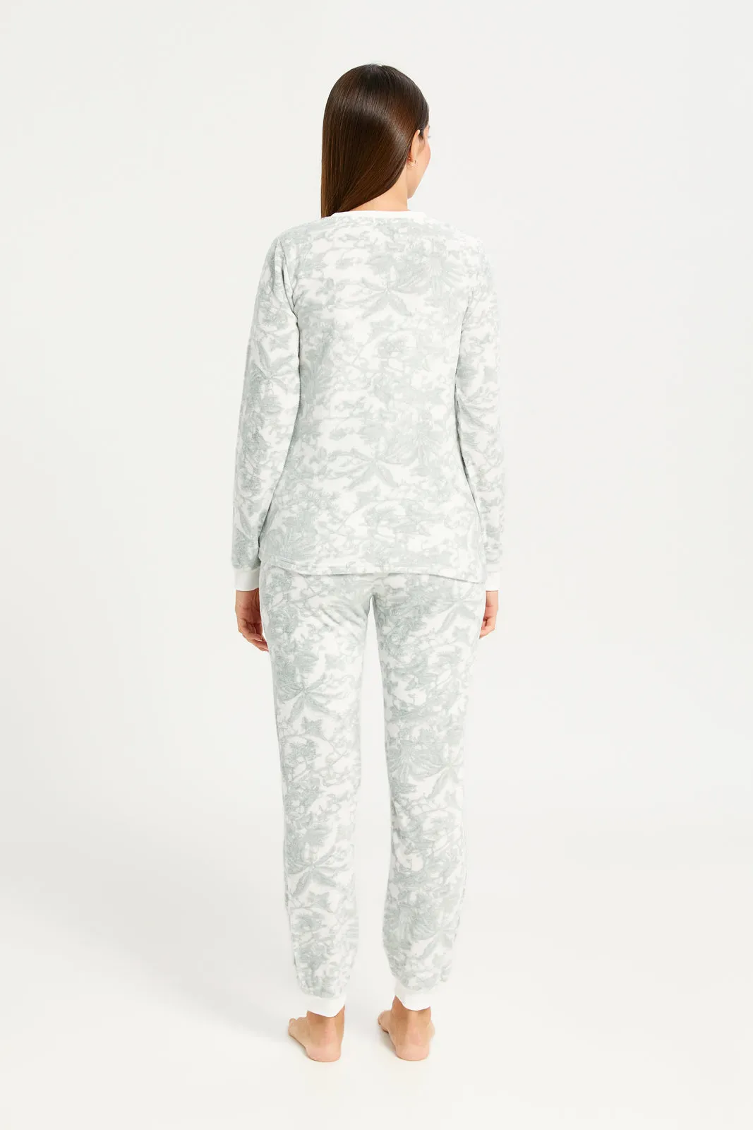 Women Ivory Printed Long Sleeve Pyjama Set (2 Piece)