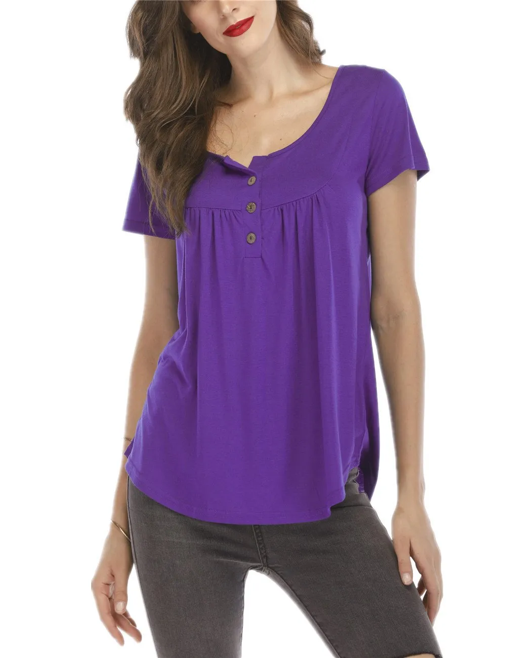 Womens Casual Short Sleeve Loose T-Shirts Solid Color