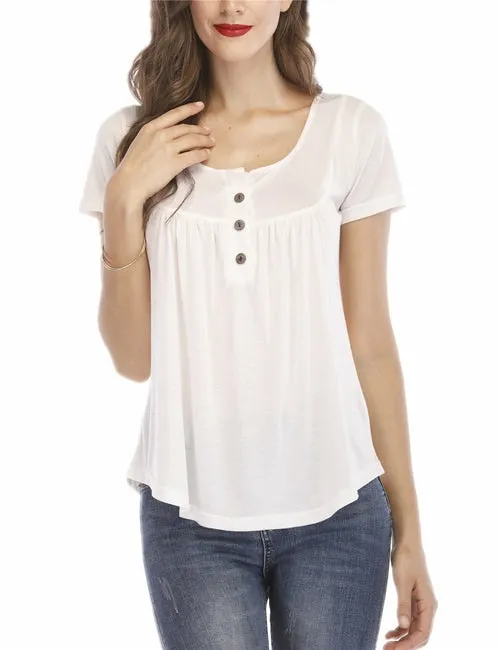 Womens Casual Short Sleeve Loose T-Shirts Solid Color