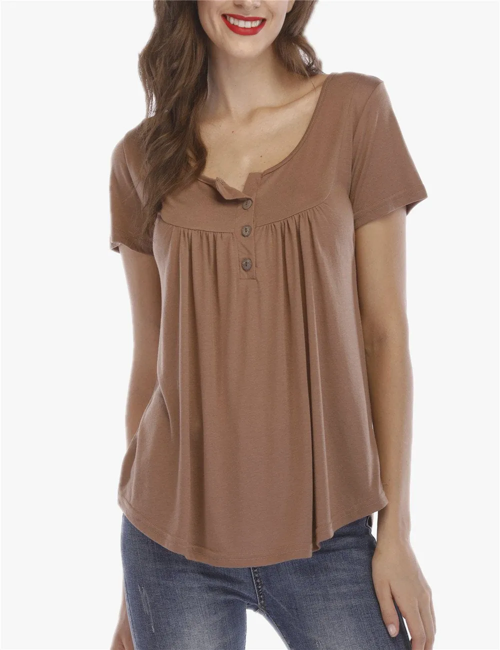 Womens Casual Short Sleeve Loose T-Shirts Solid Color