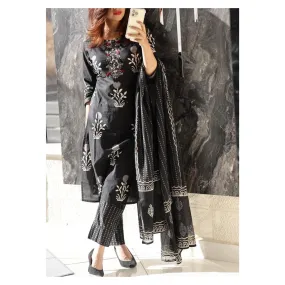 Women's Cotton Black Aline Kurta Suit