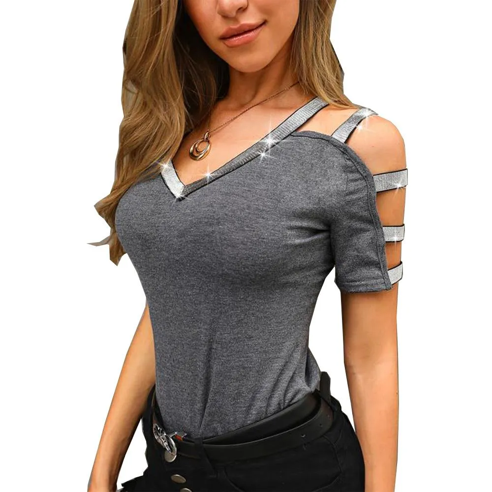 Womens Fashion Short Sleeve V-neck T Shirt