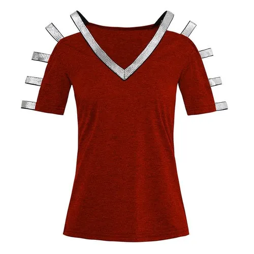 Womens Fashion Short Sleeve V-neck T Shirt