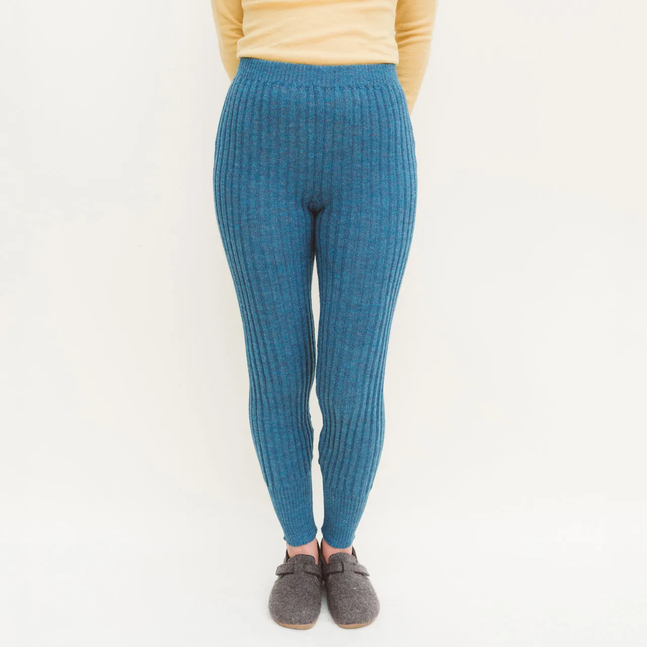 Women's High Waisted Knitted Rib Leggings - 100% Baby Alpaca - Light Peacock (S-XL) *Returning 2025