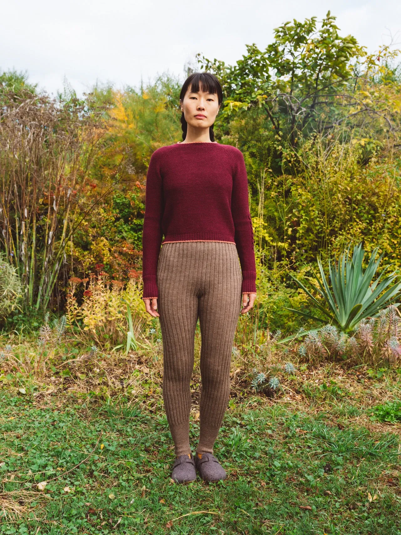 Women's High Waisted Knitted Rib Leggings - 100% Baby Alpaca - Mocha (S-XL)