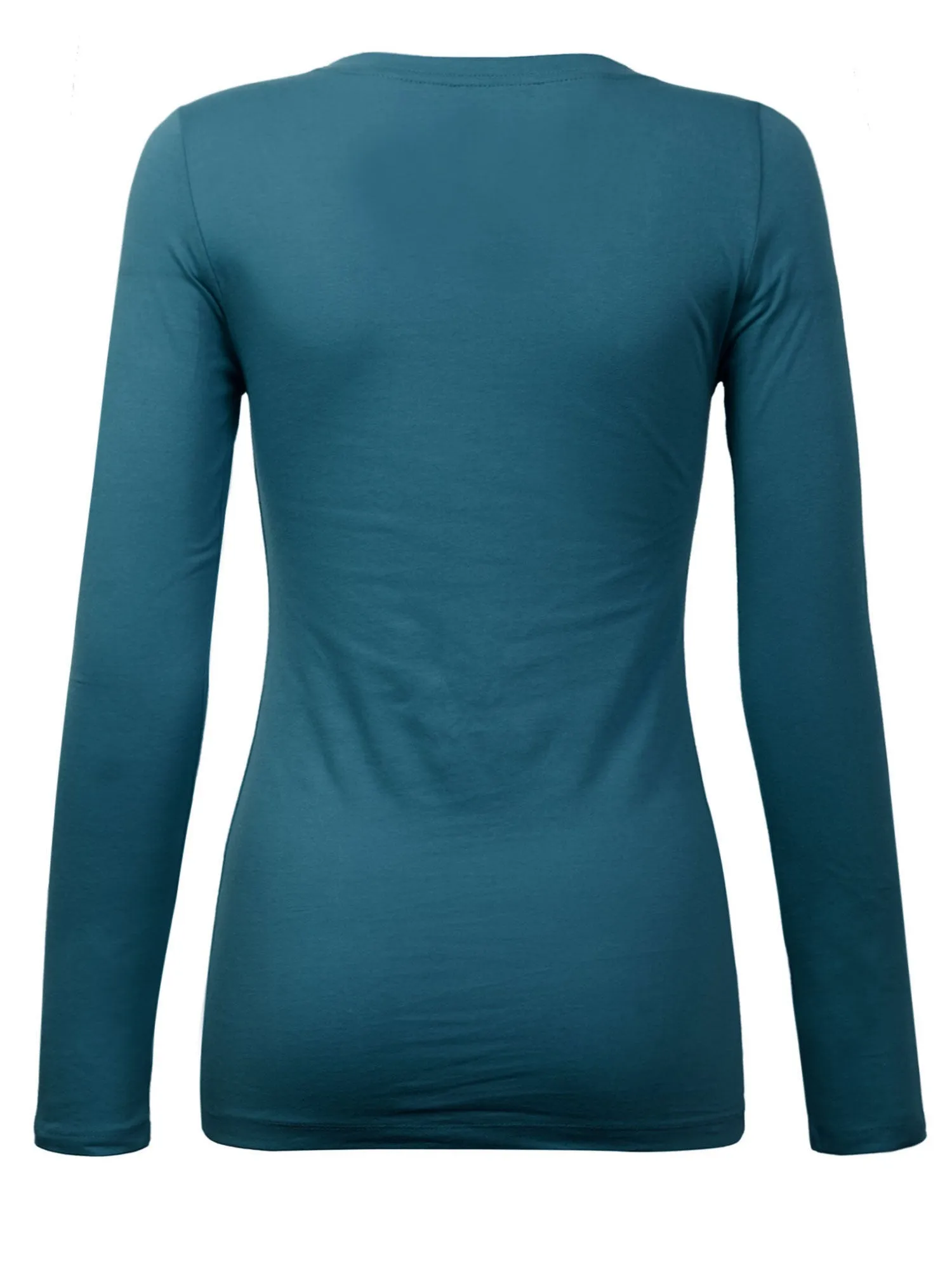 Womens Long Sleeve Basic Plain Scoop Neck T-shirt Top