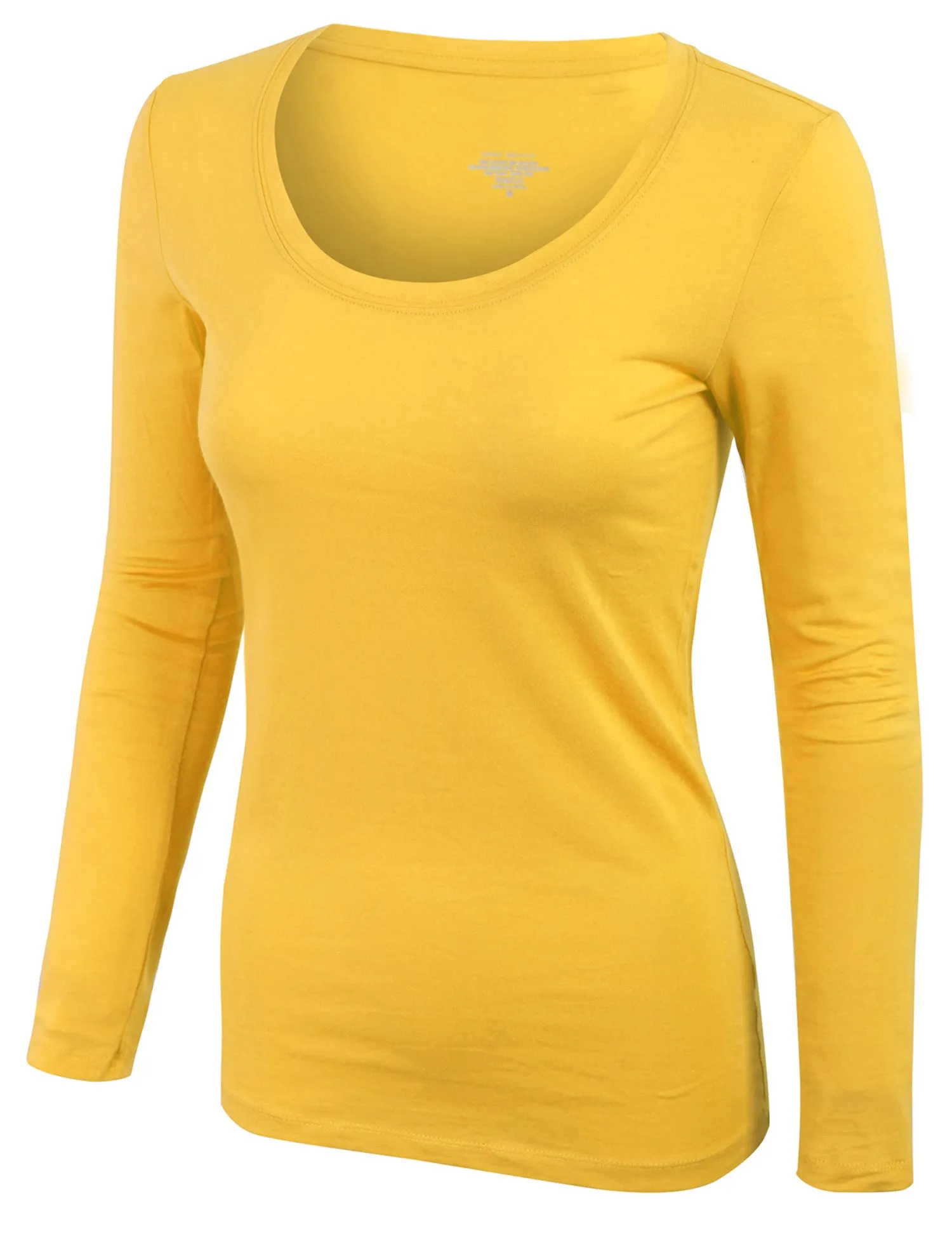 Womens Long Sleeve Basic Plain Scoop Neck T-shirt Top