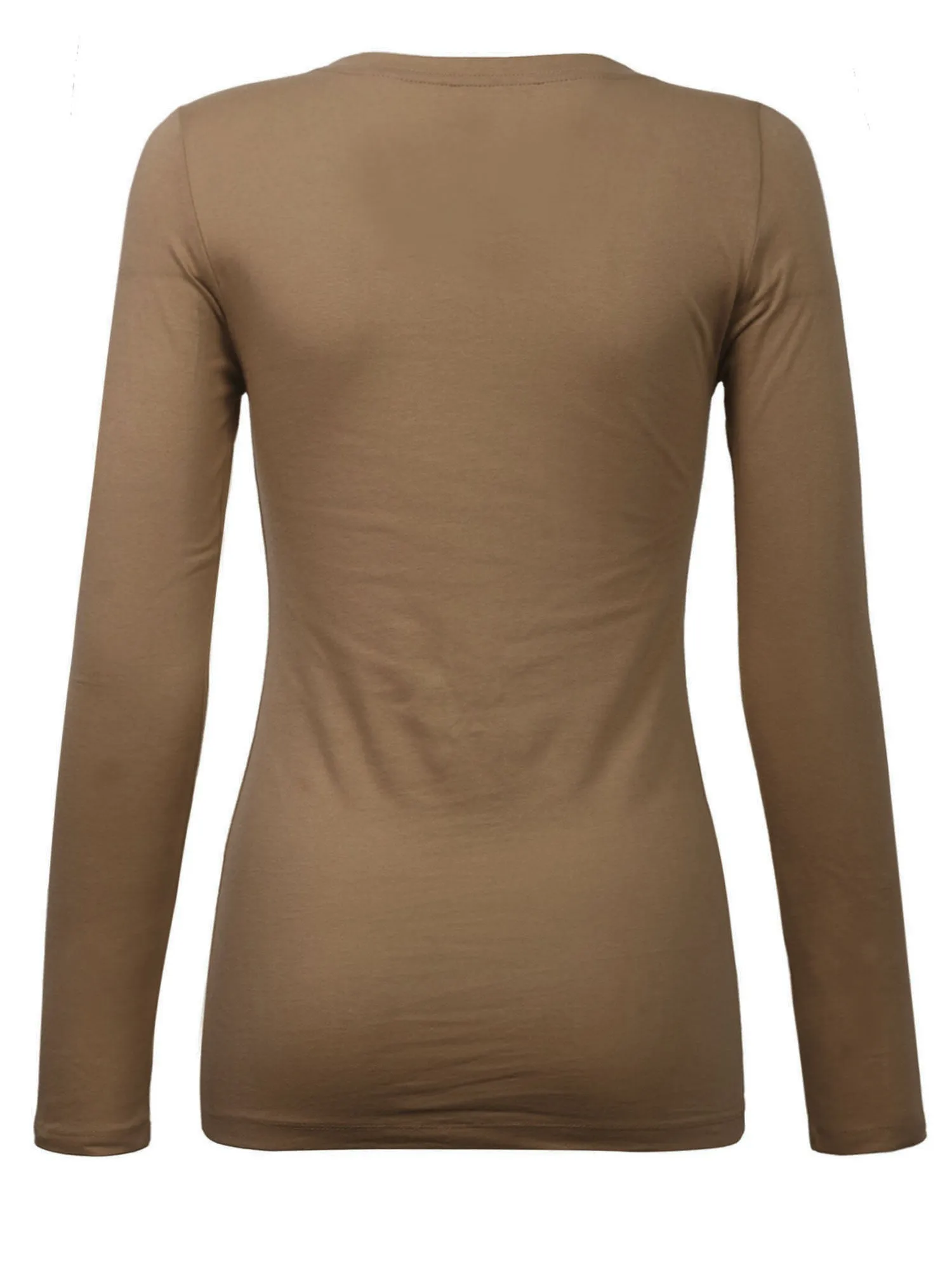 Womens Long Sleeve Basic Plain Scoop Neck T-shirt Top