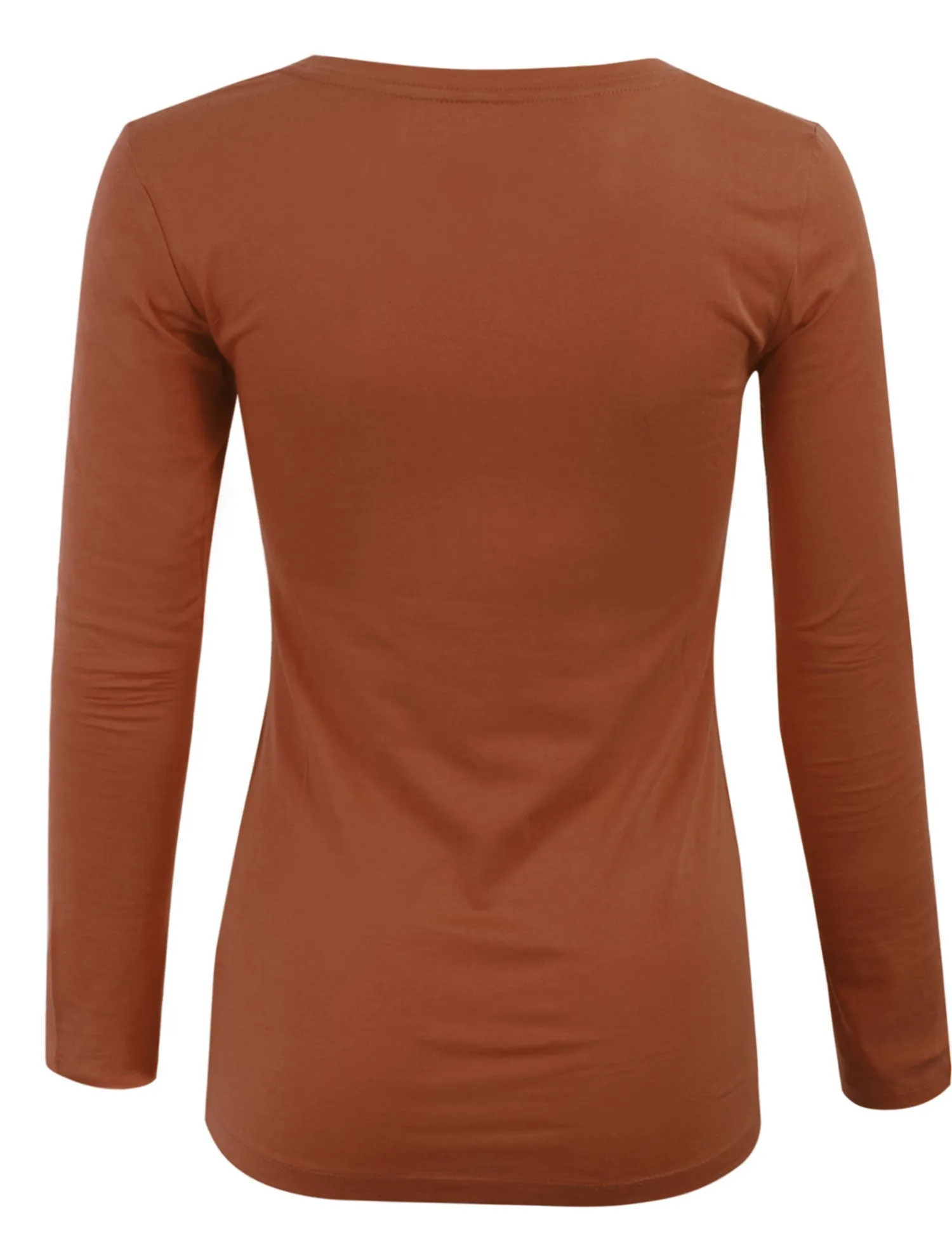 Womens Long Sleeve Basic Plain Scoop Neck T-shirt Top