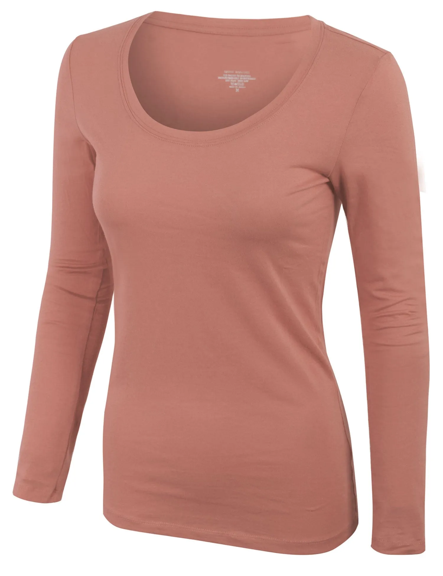 Womens Long Sleeve Basic Plain Scoop Neck T-shirt Top