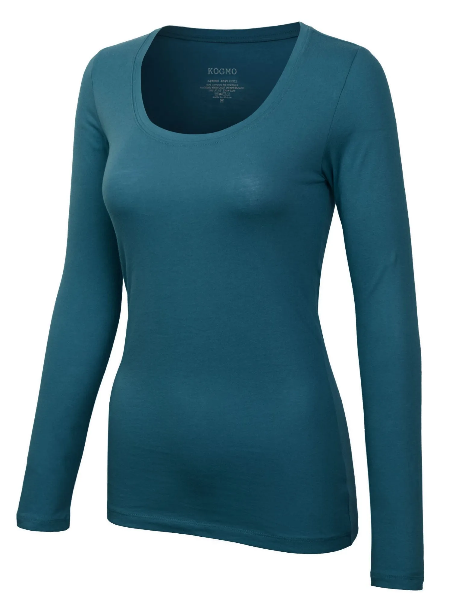 Womens Long Sleeve Basic Plain Scoop Neck T-shirt Top