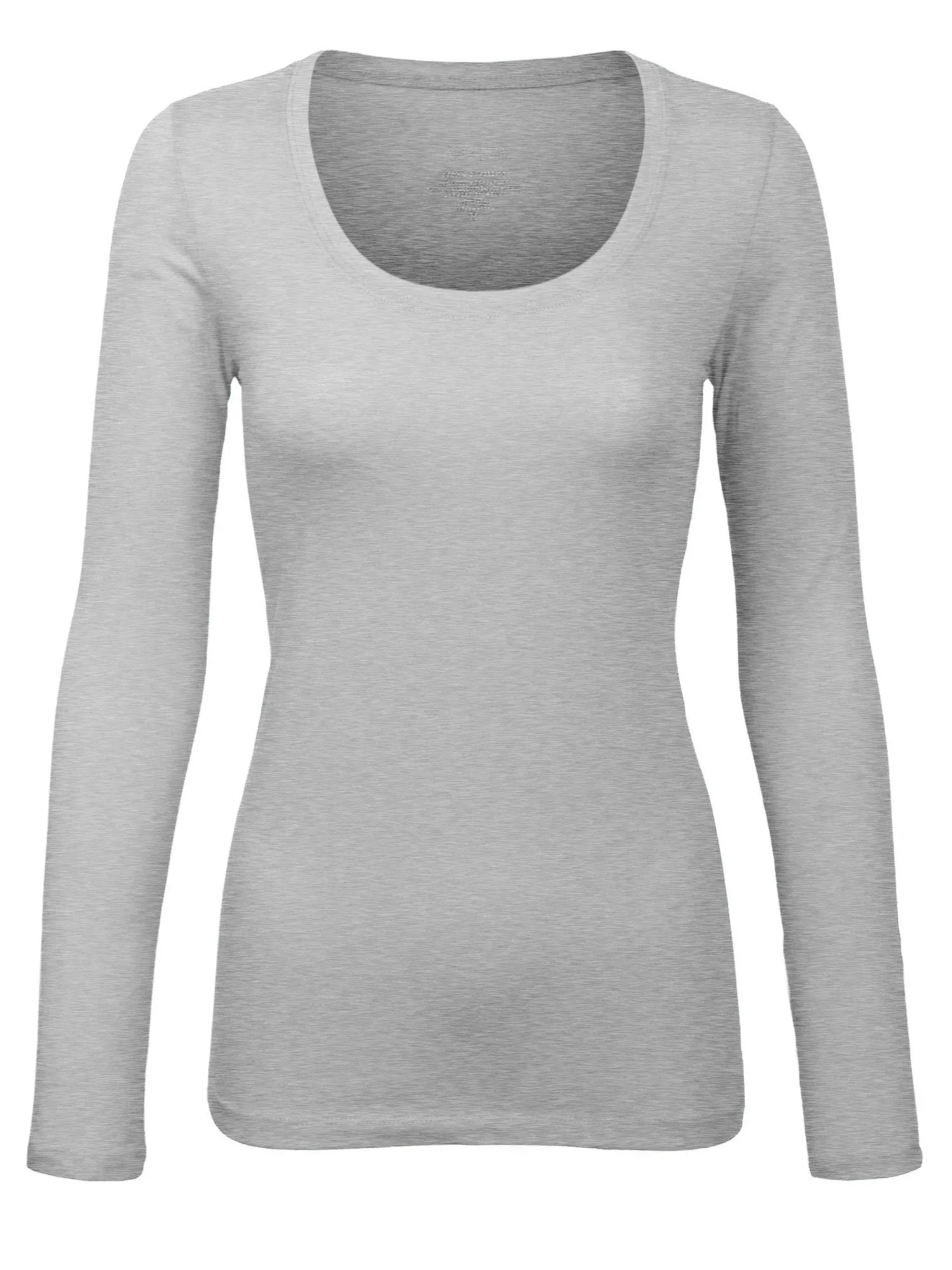 Womens Long Sleeve Basic Plain Scoop Neck T-shirt Top