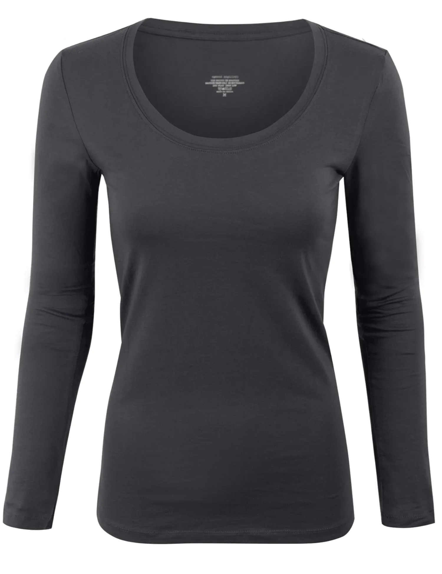 Womens Long Sleeve Basic Plain Scoop Neck T-shirt Top