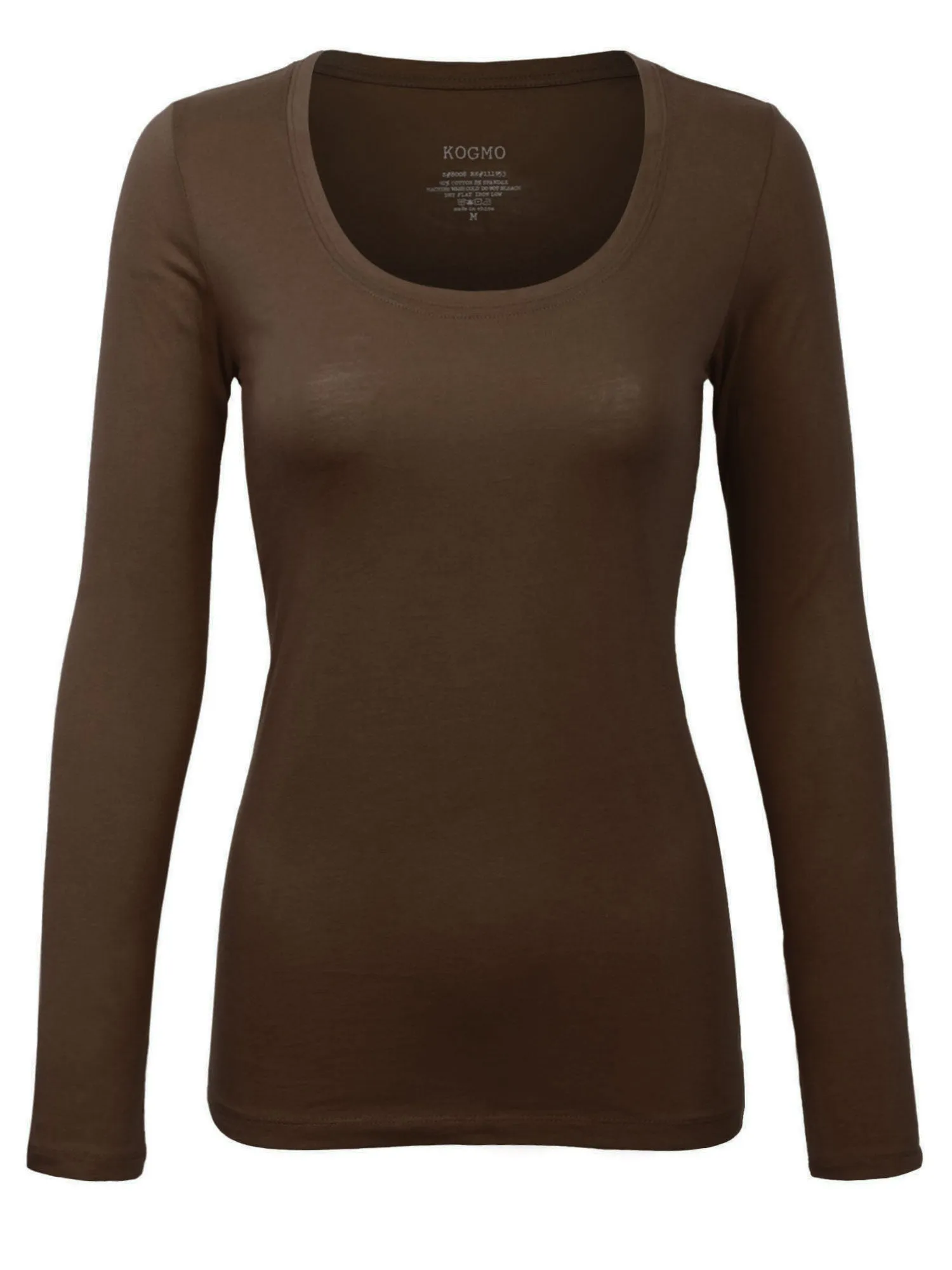 Womens Long Sleeve Basic Plain Scoop Neck T-shirt Top